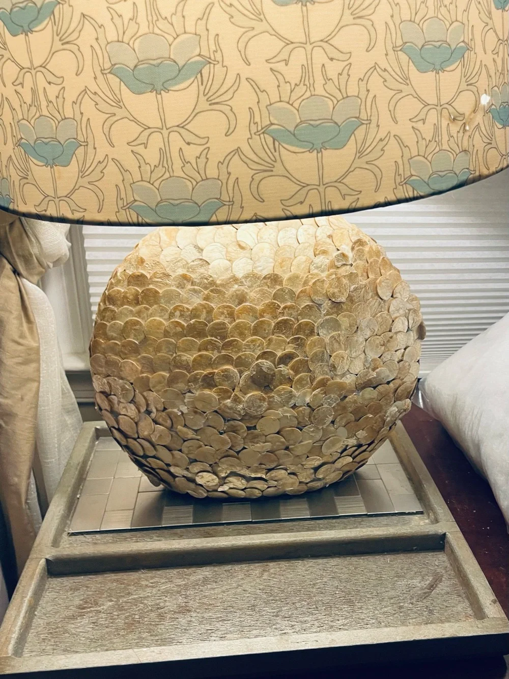 Pair of Mother of Pearl Disc Design Decorative Table Lamps - Home Accents